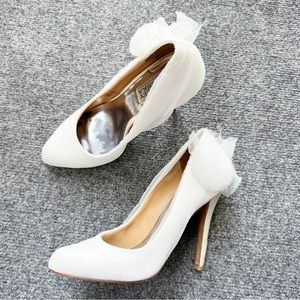 Badgley Mischka White Heels with Floral Accent